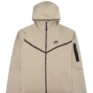 NIKE SPORTSWEAR TECH FLEECE FULL ZIP UP HOODIE - KHAKI/BLACK
